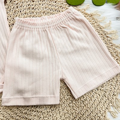 Conj. Body Manga Curta e Short Canelado - Salmão